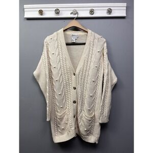 Statements‎ Cardigan Womens Medium Ivory Cable Knit Popcorn Bobble Oversized VTG